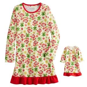 JAMMIES FOR YOUR FAMILIES CHRISTMAS NIGHTGOWN WITH DOLL GOWN Girl's Size M‎ 8